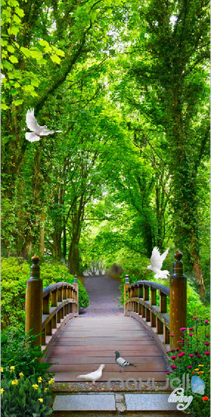 3D Forest Bridge Bird Corridor Entrance Wall Mural Decals Art Print Wallpaper 048