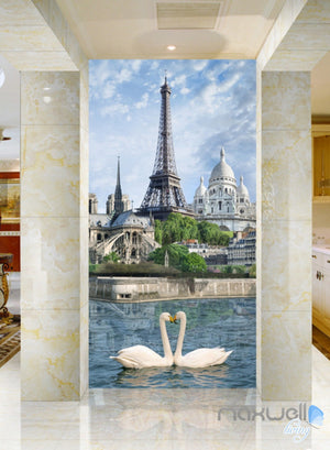 3D Paris Tower Swan Corridor Entrance Wall Mural Decals Art Print Wallpaper 049