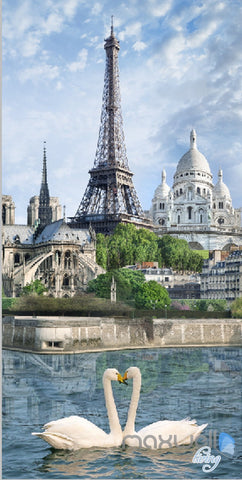 Image of 3D Paris Tower Swan Corridor Entrance Wall Mural Decals Art Print Wallpaper 049