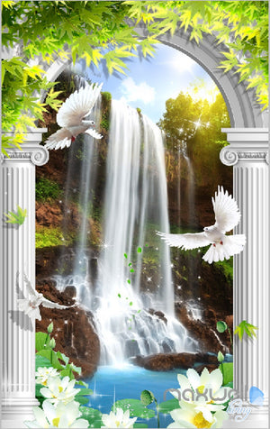 3D Lotus Bird Fall Corridor Entrance Wall Mural Decals Art Print Wallpaper 062