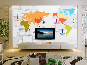 Abstract World Map Nation 3D Wallpaper Wall Decals Wall Art Print Mural  Home Decor Indoor Office Business Deco