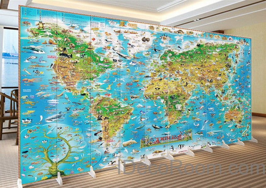 3D Blue Ocean Abstract World Map Wallpaper Wall Decals Wall Art